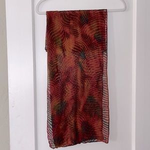 Silk scarf (12” by 70”) in rich autumn colors with polka dot texture on …
